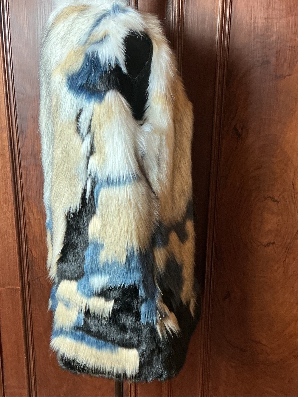 Luii Cream, Tan, Blue & Black Faux Fur Vest